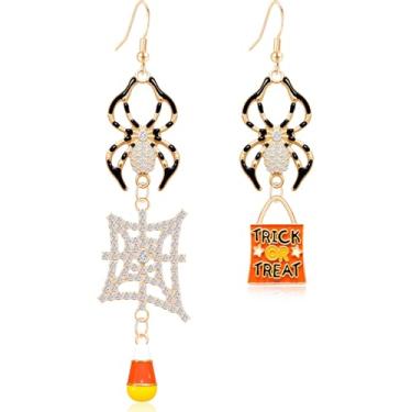 Imagem de unixmoment Brincos pendentes de teia de aranha com strass cintilante assimétrico de cristal longo corrente gótica aranha cosplay brincos de gancho para mulheres, Large, Metal, Sem pedra preciosa