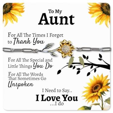 Imagem de Love You This Much To My Aunt Conjunto de pulseira de girassol, presente de aniversário para tia de sobrinha ou sobrinho, ideias especiais para presentes de tia, 6-8" Adjustable, Aço inoxidável,