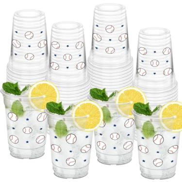 Imagem de HYMENEX 50 peças de copos de beisebol, copos de festa de beisebol de 340 g para decorações de chá de bebê de aniversário, dia de jogo, evento esportivo, suprimentos de festa