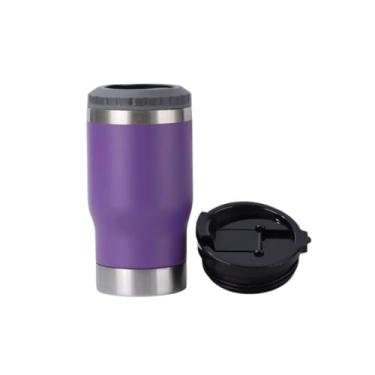 Imagem de Copo Térmico 4 em 1 Aço Inoxidável Isolado a Vácuo Caneca Porta Latas Fina Padrão 355ml Long Neck Termocooler com Tampa e Abridor de Garrafas (Roxo)