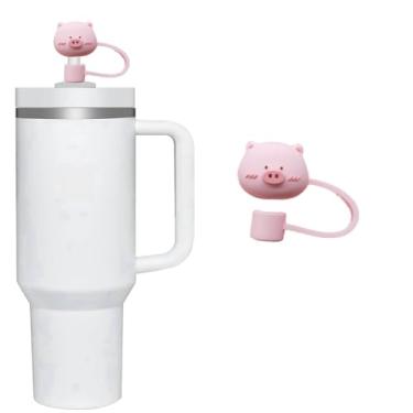 Imagem de Capa de palha de porco rosa para copo Stanley de 40 e 850 g, tampa de cobertura de palha de silicone de 8 mm para acessórios de copo Stanley, bonito topo de palha para copos, tampa de palha para