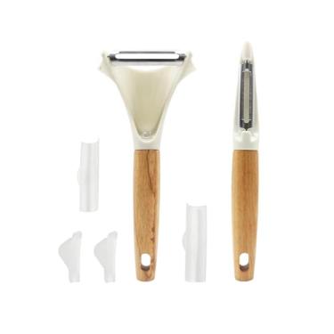 Imagem de Conjunto de 2 descascadores de batata, descascador de vegetais de aço inoxidável com alças de madeira antiderrapantes, descascadores de cozinha em forma de Y e I para cenoura, maçã, batata - pode ser