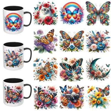Imagem de Elewins Adesivos de borboletas UV DTF - 12 folhas borboletas UV DTF copo envoltório para canecas vidro café, decalques DIY para copos, esfregar à prova d'água em transferências para artesanato