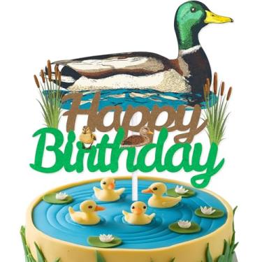 Imagem de Green Mallard Duck Happy Birthday Cake Topper,Duck Baby Shower Theme For Boys And Girls Birthday Party Decorations Supplies