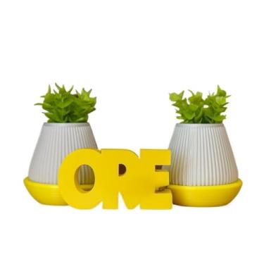 Imagem de Vaso decorativo com a palavra Ore e confiança super forte, tijolos decorativos grandes(Amarelo/Branco)