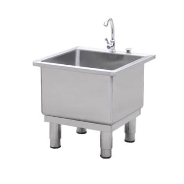Imagem de TRGCJGH Pia de esfregão de montagem no chão, pia de lavanderia de aço inoxidável, lavatório, banheira utilitária, esfregão para cozinha/restaurante/negócios/garagens (50 x 50 x 50 cm/19,6 x 19,6 x