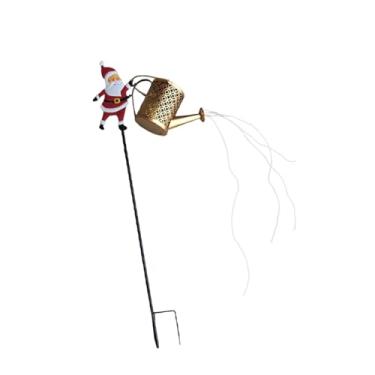 Imagem de MotiveTech Luminária solar de Papai Noel com regador, lanterna suspensa com estaca, enfeite para decoração de jardim, luzes solares em formato de chaleira para, Branco Quente