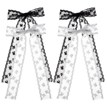 Imagem de NICENEEDED 4 peças de grampos de cabelo grandes de renda para mulheres, laços de borla de renda clipes de metal com fitas de cauda longa, prendedor de cabelo bonito para acessórios de cabelo preto e