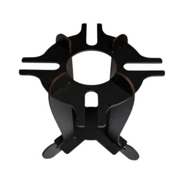 Imagem de Porta Vinho, Adega Suporte de 4 Taças e Vinho Ou Espumante para Mesa em Madeira Mdf, 26×23cm(PRETO)