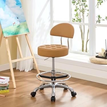 Imagem de FIRAVOE Cadeiras de rodinhas para mesas (altura ajustável de 50,8 a 68,5 cm) (cadeira de salão confortável) cadeira de maquiagem com capacidade de 136 kg (marrom caramelo)