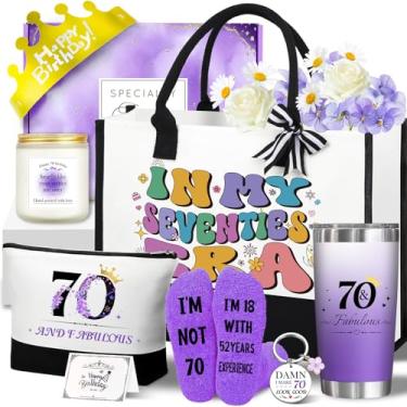 Imagem de Unipinkart Presentes de aniversário de 70 anos para mulheres, presentes de aniversário engraçados para mulheres de 70 anos, conjunto de sacolas exclusivas 70 fabulosas 1955, feliz aniversário de 70