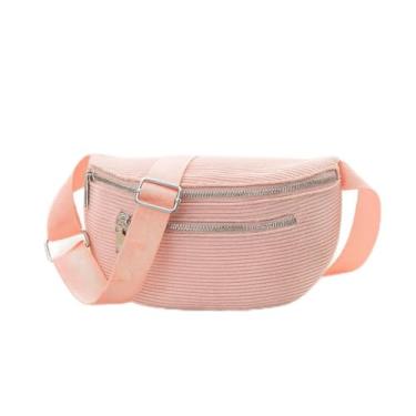 Imagem de Bolsa feminina de veludo cotelê – Pochete transversal moderna com fecho de zíper para passeios casuais, rosa, Medium, Moderno
