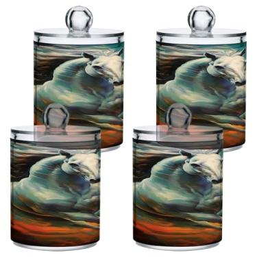 Imagem de ATTX Dispensador de suporte Qtip de pintura galopante de cavalo para bola de algodão, cotonete, frasco de boticário transparente, decoração de casa, pote de armazenamento de cozinha, pacote com 4 (57)