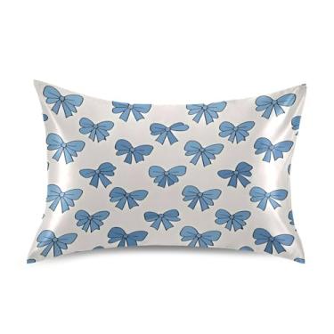Imagem de Blueangle Fronha de cetim com gravata borboleta para cabelo e pele, fronha de seda, tamanho Queen (50,8 x 76,2 cm) - Capas de almofada de cetim refrescantes com fecho de envelope (335)