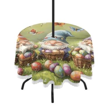 Imagem de Blueangle Toalha de mesa redonda de 60 polegadas à prova d'água para ambientes externos de Páscoa fofa com orifício para guarda-chuva - Tecido resistente à prova de sol para todos os climas para pátio