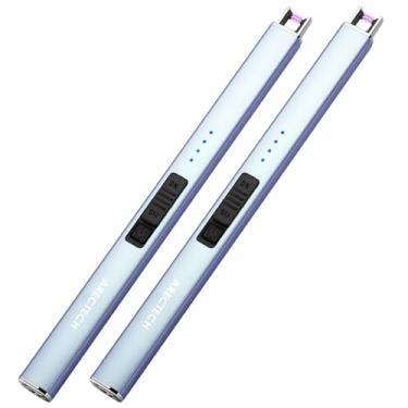 Imagem de ARECTECH Isqueiro de vela elétrico com cabo tipo C, presente de aniversário para homem, mulher, esposa, recarregável, isqueiros de arco de plasma para velas, acampamento, cozinha, fogão, azul, pacote