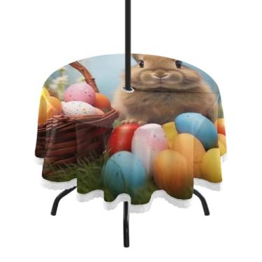 Imagem de Blueangle Toalha de mesa redonda impermeável com ovos de Páscoa de 152 cm com orifício para guarda-chuva - Tecido resistente à prova de sol para todos os climas para pátio, acampamento, piquenique(47)