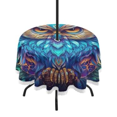 Imagem de Blueangle Toalha de mesa redonda de coruja neon impermeável de 152 cm com orifício para guarda-chuva - Tecido resistente à prova de sol para todos os climas para pátio, acampamento, piquenique(376)