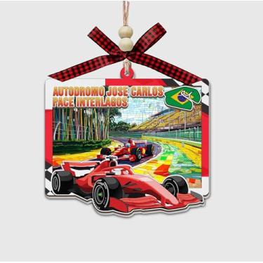 Imagem de Enfeite de corrida inspirado na fórmula de corrida do Circuito de Interlagos do Brasil, pista de vitral de madeira e acrílico, decoração de carro suspenso ou árvore de Natal - presente para amantes de