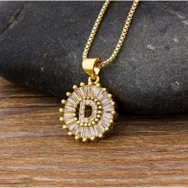 Imagem de Colar Dourado Letra Inicial Strass Brilhante Nome - DCXAM