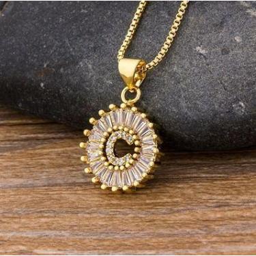 Imagem de Colar Dourado Letra Inicial Strass Brilhante Nome - DCXAM