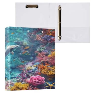 Imagem de ATTX Fichário colorido com 3 anéis de recifes de corais, 3 cm para papel tamanho carta, 21,6 cm x 28 cm, fichários de três anéis com prancheta para material de escritório #173