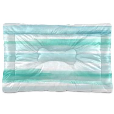 Imagem de SEHANY Cama de cachorro listrada azul com fundo antiderrapante, cama de canil, colchão macio para animais de estimação, lavável para cães pequenos, médios e grandes, gatos, 45,7 x 61 cm