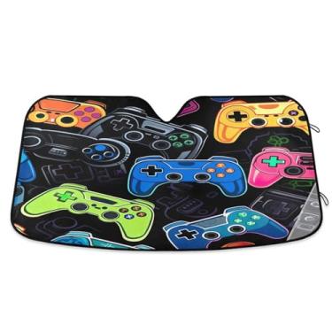Imagem de ATTX Controladores de videogame coloridos para para-brisas de carro 134,6 cm x 59,7 cm Protetor solar universal com proteção UV, persiana frontal automática dobrável para caminhões Sedans SUVs #162