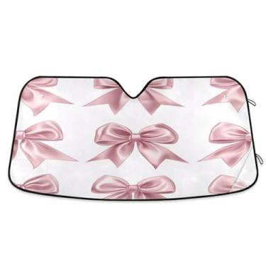 Imagem de ATTX Protetor solar para para-brisas de carro com laços de fita 144.8 cm x 80.0 cm Protetor solar universal com proteção UV, persiana de janela frontal automática dobrável para caminhões Sedans SUVs