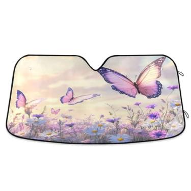 Imagem de ATTX Linda borboleta silvestre pára-brisa para carro 139.7 cm x 70.1 cm escudo solar universal com proteção UV, persiana de janela frontal automática dobrável para sedãs SUVs caminhões #231