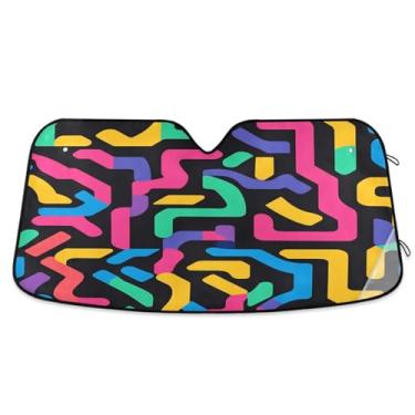 Imagem de ATTX Pára-brisas de carro colorido labirinto 144.8 cm x 80.0 cm Escudo solar universal com proteção UV, persiana de janela frontal automática dobrável para caminhões Sedans SUVs #793