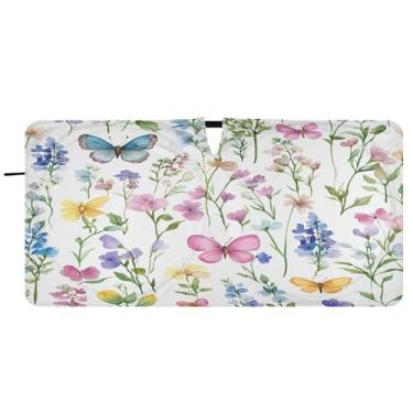 Imagem de Blueangle Aquarela flores silvestres pára-brisa sombra solar - 149.9 cm x 76.2 cm dobrável carro janela frontal blocos pára-sol raios UV viseira de sol (290)