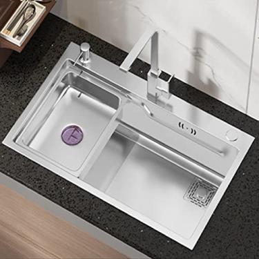 Imagem de HGTRH Lava-louças baixo balcão preto, lava-louças cozinha 1 seio e escorrer, sistema de drenagem inteligente lava-louças pequenas da INOX, nano antibacteriano lava-loiça cozinha um seio, 68 * 45 cm