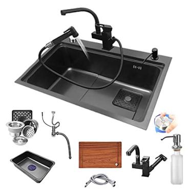 Imagem de Lava-louças cozinha 1 seio e escorredor redondo, lava-louças de cozinha aço inoxidável lava-louças grande com 1 orifício drenagem direita e tubo de desbaste sobre bancada, baixo balcão ou arrumado