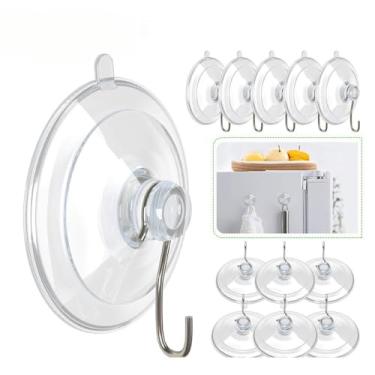 Imagem de Pacote com 12 ganchos removíveis com ventosa – Ganchos transparentes sem rastros de 4 cm para banheiro, cozinha e chuveiro