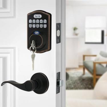 Imagem de Fechadura de porta de impressão digital com alavanca de passagem, fechadura de teclado eletrônico contemporânea, trava automática, senha anti-espião, fechadura de porta de entrada sem chave com alça