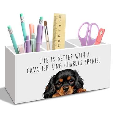 Imagem de nvucamd King Charles Cavalier Porta-lápis para canetas, presentes de cães, acessórios de mesa de escritório, acessórios de mesa, Life Is Better with a Cavalier King Charles Spaniel, organizador para