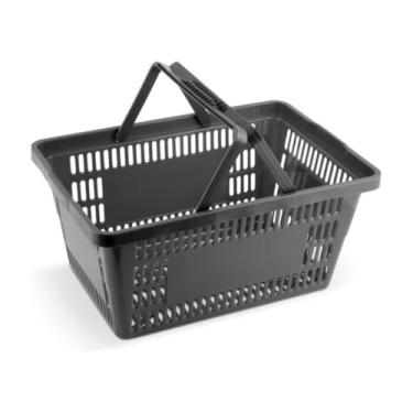 Imagem de Conjunto de 5 cestas de compras de plástico preto, 16 litros, alças reforçadas, adequadas para lojas e mercados