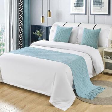 Imagem de Camas de cama e cachecóis, cachecol de cama jacquard luxuoso King protetor, respirável, lavável, resistente a rugas, sem rugas, poliéster premium, para hotel - azul claro||fronha de 45 * 45 cm * 1