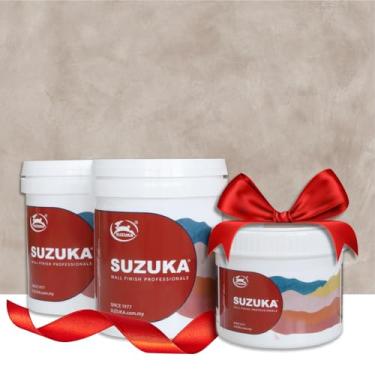 Imagem de SUZUKA Strato Texture Tinta de parede fosca efeito cal SCT-302 - gesso de lavagem de limão, tinta interior veneziana - Primer e cera Top Coat incluídos - Cinza natural