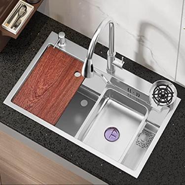 Imagem de HGTRH Lava-louças baixo balcão preto, lava-louças cozinha 1 seio e escorrer, sistema de drenagem inteligente lava-louças pequenas da INOX, nano antibacteriano lava-loiça cozinha um seio, 68 * 45 cm