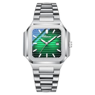 Imagem de OIDEA Relógios masculinos quadrados: Relógio de pulso masculino analógico de quartzo com caixa retangular clássica, pulseira de aço inoxidável, luminosa, à prova d'água, data, negócios, relógio de