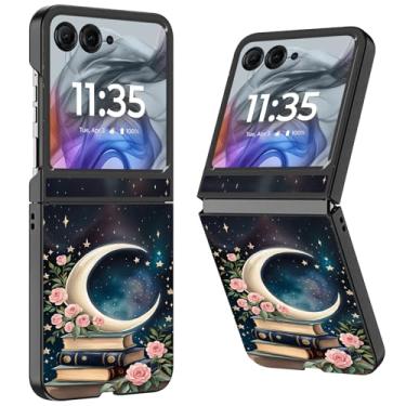 Imagem de WZCJDHMJ Capa para Motorola Razr 2025/2024, fina, fina, rígida, policarbonato, antiarranhões, capa protetora à prova de choque para Moto Razr 50 - Livro da Bíblia Lua Flores