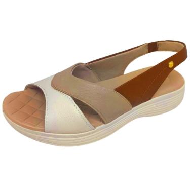 Imagem de Sandália Feminina Couro Anabela Baixa Prática Comfortflex