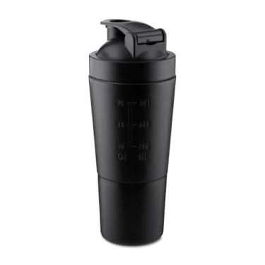 Imagem de Coqueteleira Inox 750ml Preta com Copo Extra 200ml – Shake Gym, Misturador com Mola, Medidor Gravado, Resistente e Durável