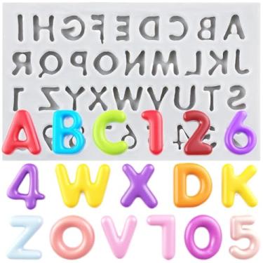 Imagem de MYPRACS Molde de silicone para fondant alfanumérico para decoração de bolo de açúcar topo de cupcake pasta de goma de chocolate argila de polímero