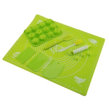 Imagem de Conjunto de Panelas Silicone 8 Peças Tapete para Rolamento Massa Jeringa Espátula Raspador Bolo Pincel Forma Muffin 12 Cups Antiaderente Lavável na Máquina Lavar Louça - Utensílios Cozinha Fácil Inici