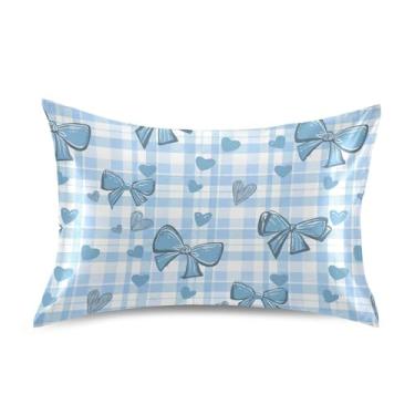 Imagem de SEHANY Capas de almofada de seda Blue Bow para cabelo e pele, capas de almofada de cetim respiráveis macias e refrescantes com fecho de envelope, tamanho king (50,8 x 101,6 cm)