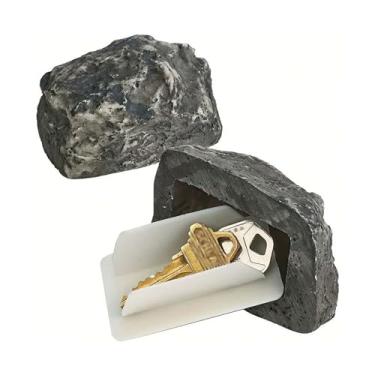 Imagem de Pedra Falsa Esconde Uma Chave, Ocultador de Chave Externa à Prova d'Água, Desvio Realista, Seguro com Tampa Magnética, Porta Chave Sobressalente com Fechadura para Jardim, Quintal