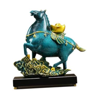 Imagem de IEUDNS Estátua de Cavalo, Estátua de Animal em Resina, Estatueta Feng Shui para Decoração de Mesa ou Lareira, Azul